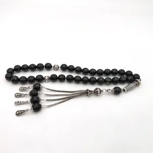 Oración cuentas de piedra de ágata negro musulmán islámico religiosa regalos pulsera Unisex