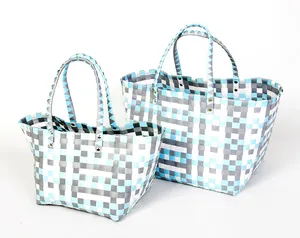 Hot Selling Womens Summer Large Pp Tote Bag Paper Straw Beach Bag Hand Made Plastic Strip Woven Handbags