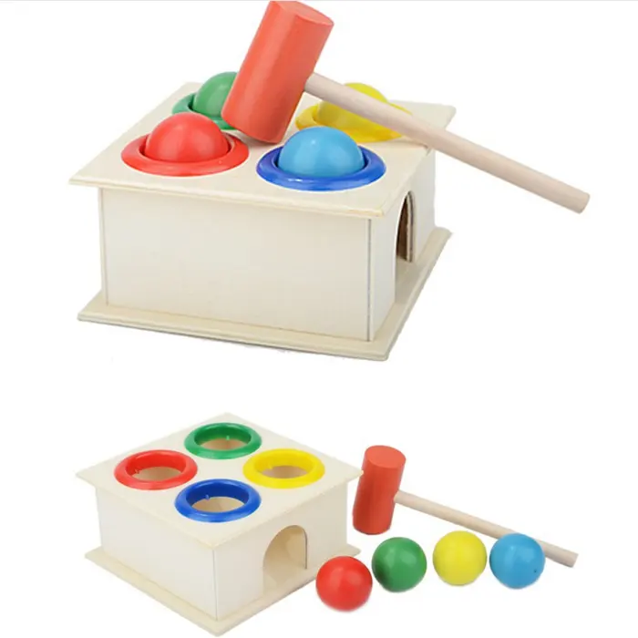 Montessori Spielzeug Bunte Hämmern Holzkugel Hammer Box Geometrischen Blöcke