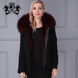 Vente en gros directe d'usine, manteau à <span class=keywords><strong>capuche</strong></span> en fourrure, style classique, parka d'hiver pour femmes, col en fourrure de raton laveur véritable épaisse - Product Image 1