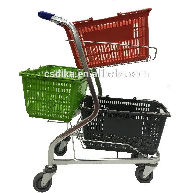 Carrinho de compras de 3 tamanhos, cesta com 4 rodas
