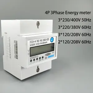 4P 10(100) pengukur Energi Rel Din Tiga Fase KWH Watt, LCD 3*230/400V 3*120/208V 3*220/380V 2*120/208V 50Hz 60Hz