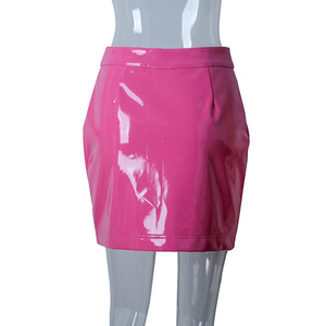 Nouvelles jupes en <span class=keywords><strong>cuir</strong></span> PU rose, jupes sexy d'été pour femmes, fines, fendues, avec fermeture éclair et bouton métallique, mini-<span class=keywords><strong>jupe</strong></span> - Product Image 5