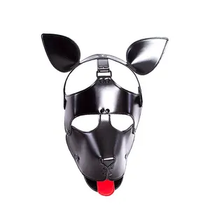 Hoodwear Pet Role Play Costume Soft PU Leather Puppy Bondage Dog Fetish M ask Ears and Tongue