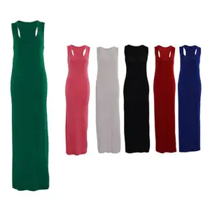 Ladies Plain Racerback Bodycon Long Scoop Neck Bodycon Stretch Viscose Jersey Fabric Sleeveless Holiday Maxi Dress