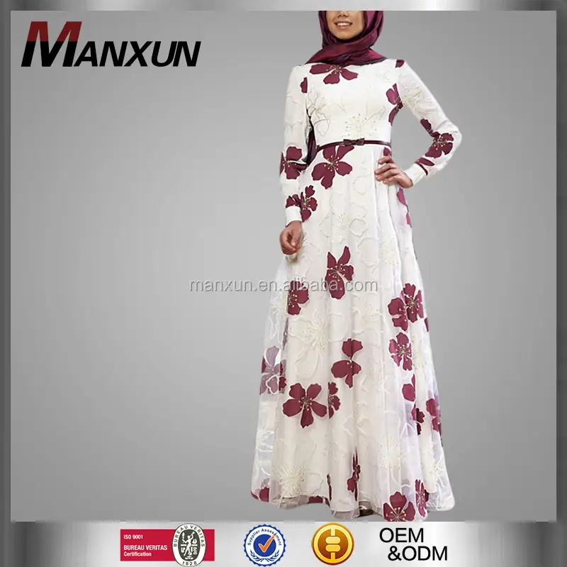 En gros Moyen Easthic Conception En Mousseline De Soie Broderie Florale Musulman Turc Dames Vêtements Islamique Abaya Turquie Longue Soirée Abaya