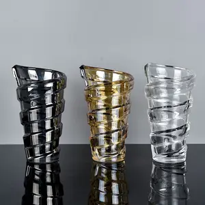 Vaso de vidro alto da forma espiral de 10 "-smokey-cinza/âmbar. Presente ideal para casa, casamentos, festa, spa, meditação, escritório em casa