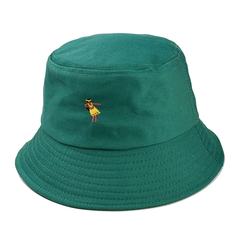 hot sell new design summer cotton embroidery green bucket hat custom multi designs