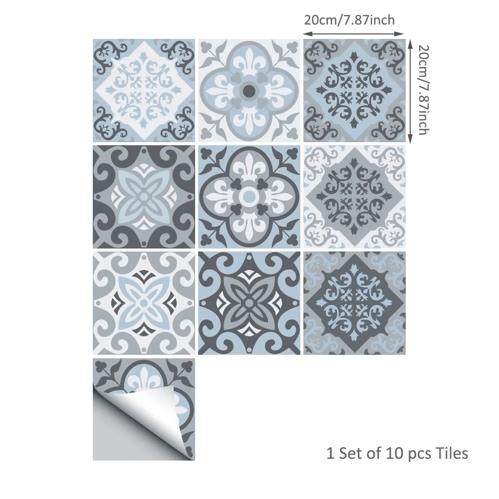 FUNLIFE TS058 Blue Mediterranean Glossy film Waterproof Tile Sticker Kitchen and Bathroom Tiles Stickers