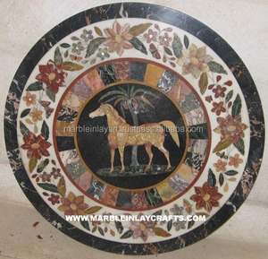 Beau dessus de table basse en incrustation de marbre noir fait à la main pour la décoration de la salle à manger et du salon en grande quantité - Product Image 1