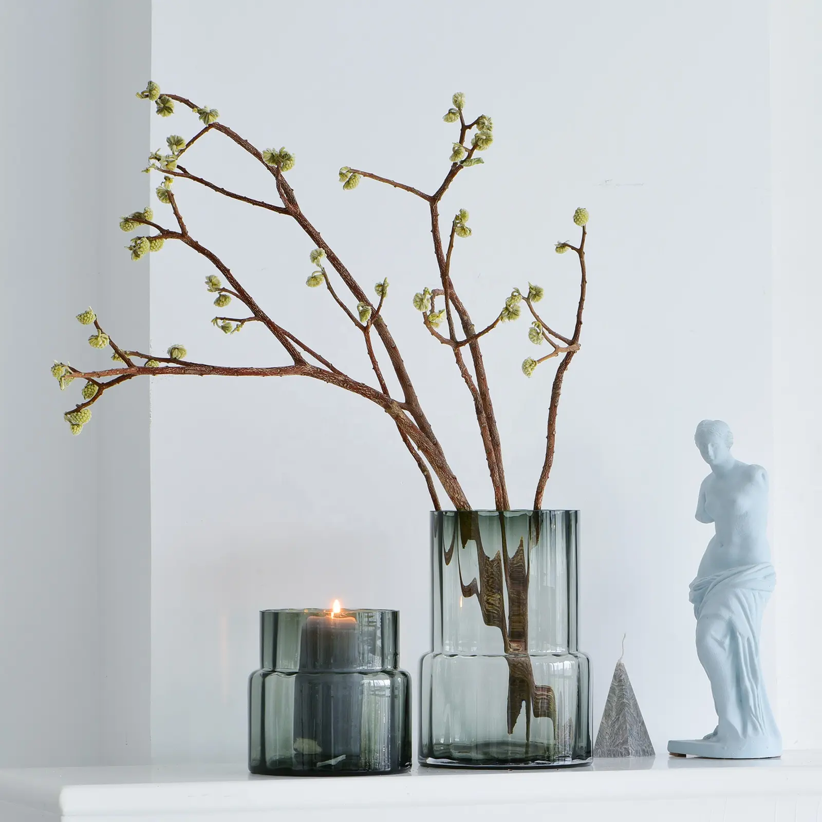 Bixuan Kerzenhalter Grün Grau Geripptes Glas Blumen arrangement Vase Tee licht halter Tisch dekoration Herzstück Vasen