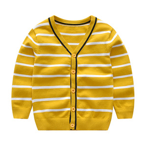 Pull <span class=keywords><strong>cardigan</strong></span> long en tricot pour enfants de haute qualité, col en V, boutons, rayures, garçons, bébé, uni, école - Product Image 4