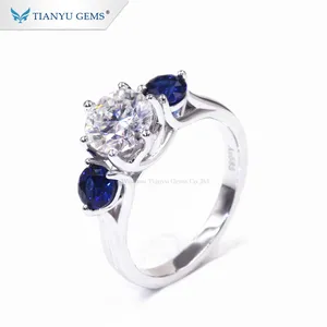 Tianyu gems 14 k/18 k solid white Gold wedding Ring Moissanite engagement drie stone lady band