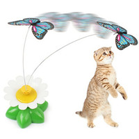 Eléctricos y electrónicos se interactiva pájaro gato mariposa juguete para mascotas gato juguete alambre de acero Puzzle juguetes con Spinner girando