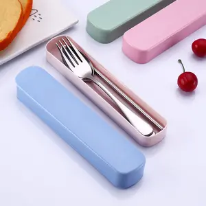 Ensemble de <span class=keywords><strong>3</strong></span> <span class=keywords><strong>couverts</strong></span> de voyage en acier inoxydable avec étui, fourchette, cuillère et baguettes réutilisables - Product Image 1