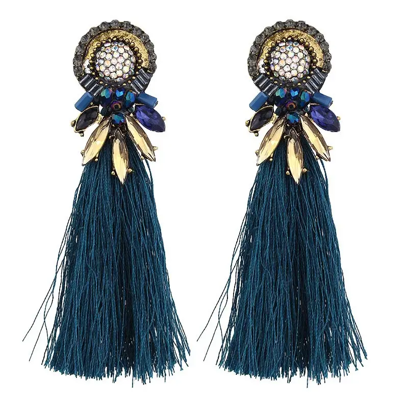 Thời Trang Đầy Màu Sắc Handmade Pha Lê Trang Sức Thiết Kế Silk Tassel Earrings Đối Với Phụ Nữ