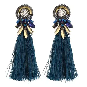 Fashion Colorful Handmade crystal Jewelry Design Silk Tassel Earrings For Women