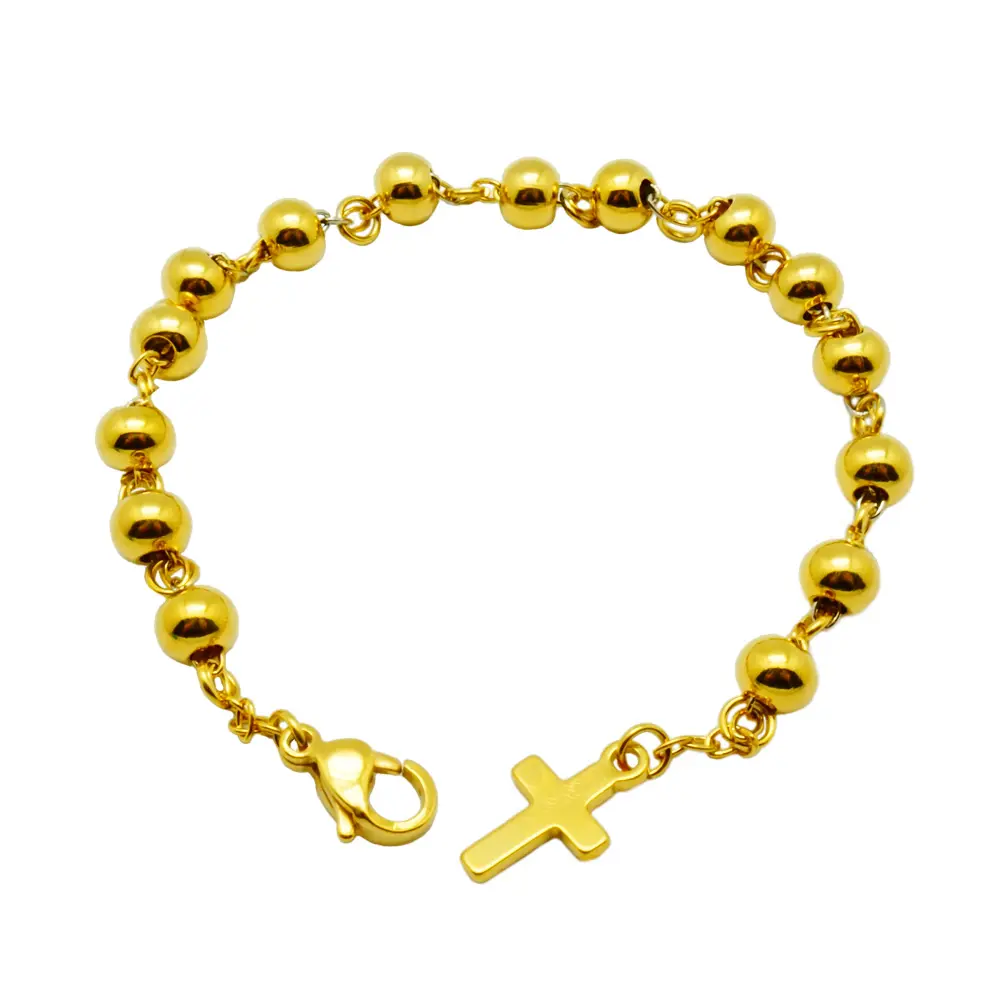 Groothandel stretch gold filled cross hanger fashion armband rvs bead armband