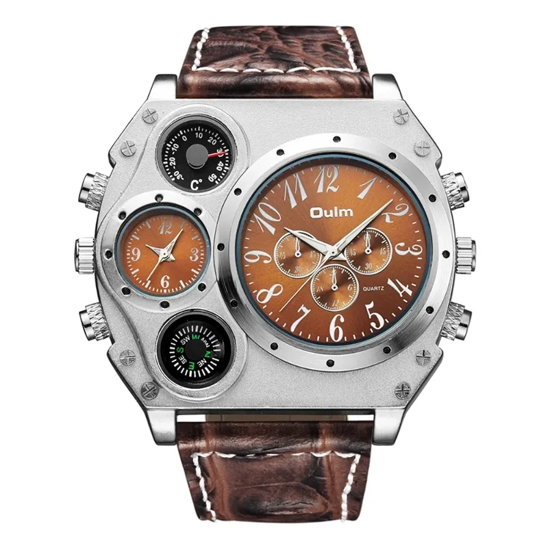 Oulm 1349 Mannen Horloge Merk Horloge Quartz Uurwerk Sport Horloge Kompas Thermometer Decoratie Relogio Masculino