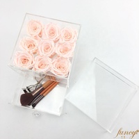 Boîte en acrylique de fleurs préservées de luxe - Longue durée (3-5 ans) - Cadeau pour la fête des mères et la remise des diplômes