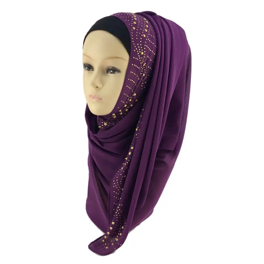 Hijab en mousseline de soie, châle cristal pour femmes musulmanes, couleur unie, design tendance, châle, 2019