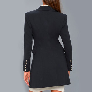 OEM ODM servicio Otoño Invierno manga larga bolsillos con solapa coreano cruzado azul marino mujeres abrigo con botones de oro - Product Image 3