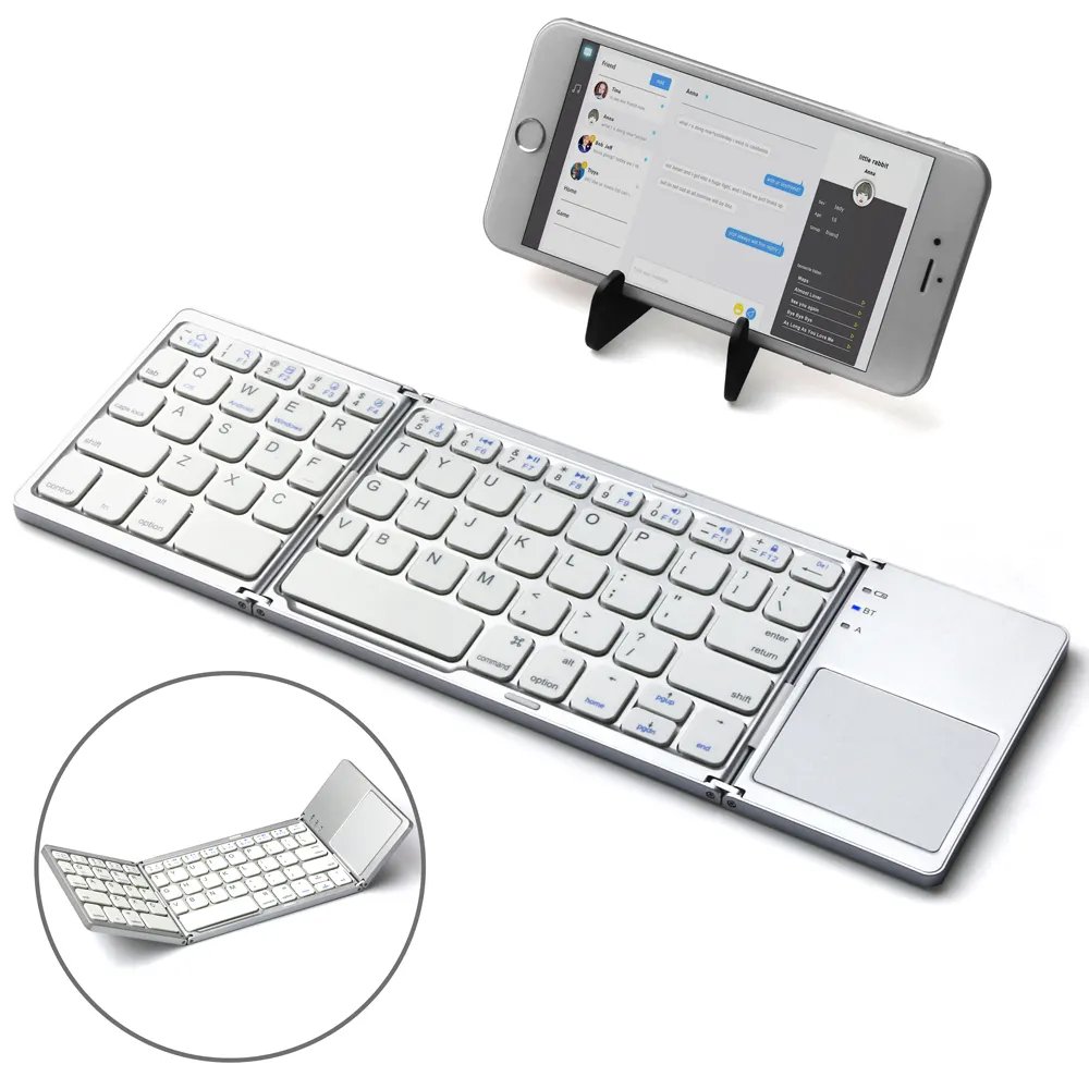 Wireless White Layout Promotion Laptop Mini Tri Folding Foldable Bluetooth Keyboard For Smartphone