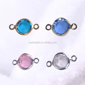 Mini Size Metal Two Holes Disc Charms With Rhinestone Green Blue Pink White For Jewelry Bracelet