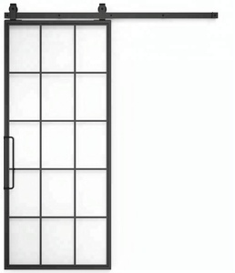 <span class=keywords><strong>Porte</strong></span> intérieure moderne en verre dépoli Cadre en acier noir Quincaillerie de <span class=keywords><strong>porte</strong></span> de grange coulissante Cloison d'hôtel Décoration latérale Surface finie - Product Image 5