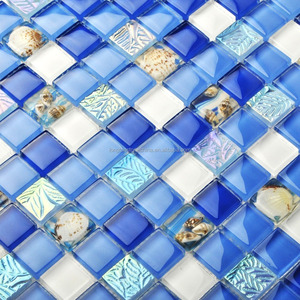 Tuiles de coquillages en verre <span class=keywords><strong>bleu</strong></span> et blanc de plage, mosaïque en résine, nacre polie pour salle de bain et <span class=keywords><strong>douche</strong></span> - Product Image 2