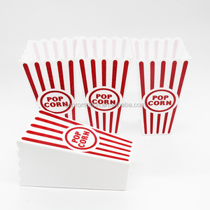 32 OZ Square Red White Striped logo impressed Reusable Plastic popcorn tub cup container