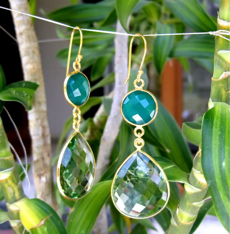 Orecchino di pietra preziosa ametista verde naturale onice e verde in argento Sterling 925 bellissimi gioielli all'ingrosso di design fatti a mano