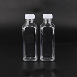 16oz 475ml transparent square PET material plastic beverage bottle juice bottle