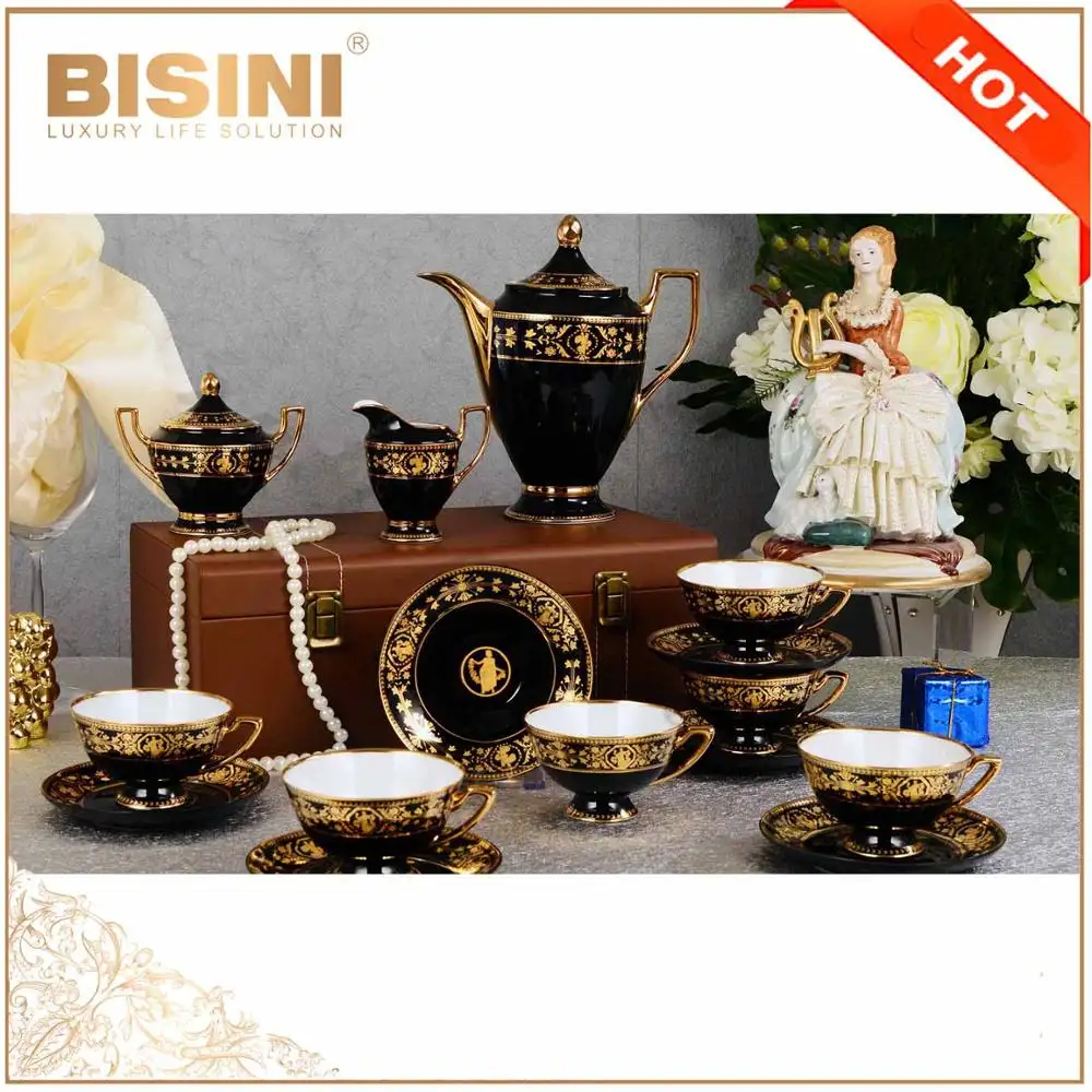 Bone China Tea Set Con Teiera di Porcellana In Nero E Oro/di Lusso Europeo di Design Con Teiera Teiera di Ceramica 15pcs Set Da Caffè In Ceramica
