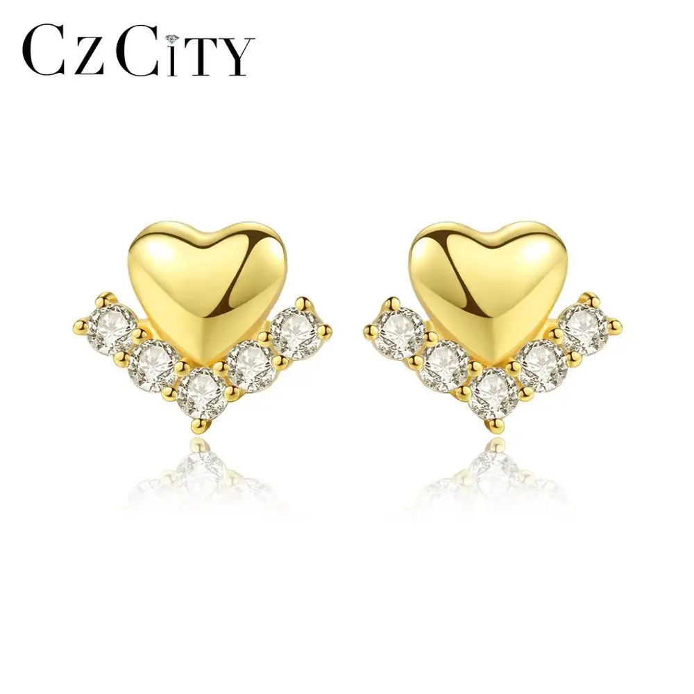 CZCITY Heart Zirconia Womens Korean Earrings 925 Sterling Silver Lovely Korean Stud Earring for Girls Wholesale