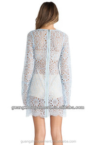 2015 playa de verano por mayor informal de manga larga suelta transparente ver a través de cover up de encaje mini vestido - Product Image 4