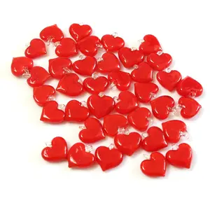 14mm Lampwork Glass Red Heart Pendant For Wedding Decoration Bead Heart Charm