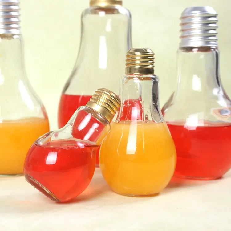 500ml Light Bulb Shape Plastic Juice Bottle Beverage Bottles With Golden Screw Cap Glass Jar