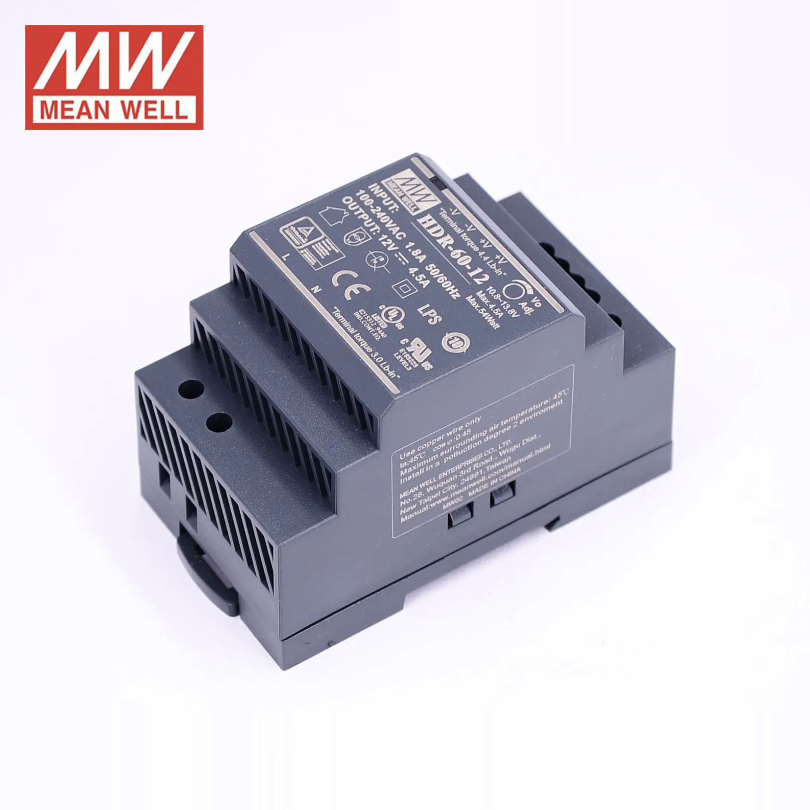 SMPS Mean Well HDR-60-12, 60W 12V 4.5A AC-DC Ultra Slim Step Bentuk DIN Rail Switching Power Supply