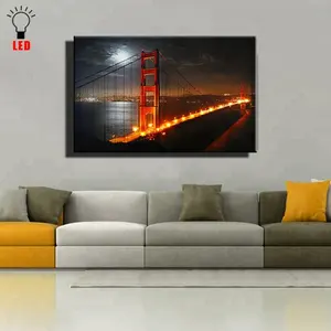 LED Wall Picture of Golden Gate Bridge night decor canvas painting with led light for living room decorative dropship