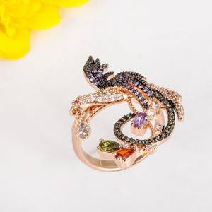 Teemi mayorista Aliexpress Nueva Diseño Oro Rosa grandes plateados Mujeres Multi Negro CZ Prong Tamaño Configurar Phenix <span class=keywords><strong>animale</strong></span> - Product Image 6