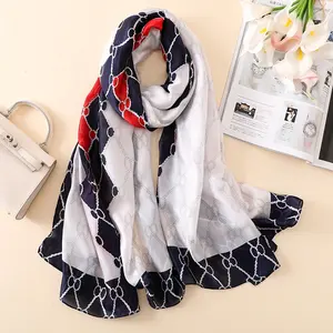 ファッションデザインダイヤモンド柄プリント女性ショール夏薄いシルクスカーフチェック柄シルクショール - Product Image 1