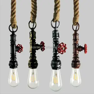 Lámpara colgante de cuerda de cáñamo Industrial con grifo de agua, candelabro Vintage