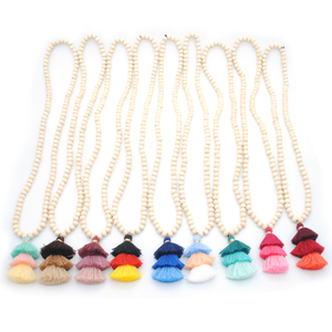 8-10mm Natural Ivory White Wood Beaded <strong>Boho</strong> 108 Mala Beads <strong>Necklace</strong> - Product Image 2