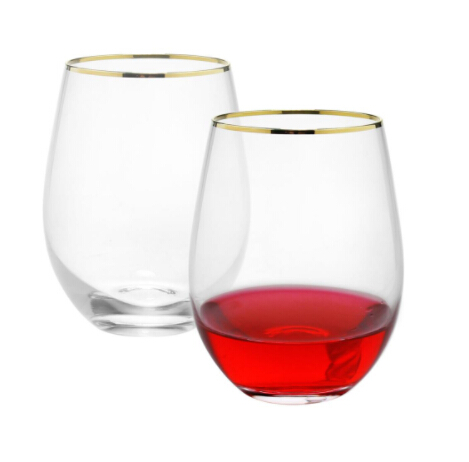 12oz 16oz 20oz Crystal Clear Stemless Wine Glass With Gold Rim