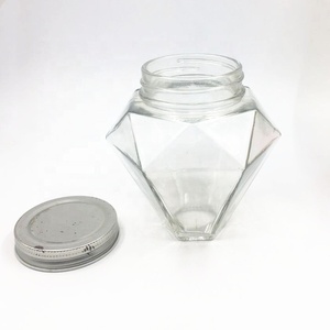 Lưu Trữ Lọ Thủy Tinh Hình Dạng Kim Cương Thiết Kế Độc Đáo 450Ml 15Oz Container Sử Dụng Thực Phẩm Mật Ong Mứt <span class=keywords><strong>Jar</strong></span> Với Kim Loại Vít Nắp - Product Image 5
