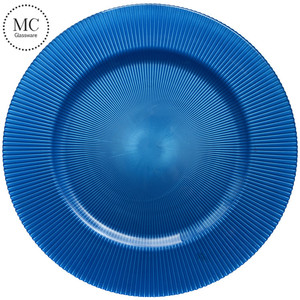 Assiettes de présentation en verre de 13 pouces, motif récif, argent et or, pour décoration de table de mariage, vente en gros à prix réduit - Product Image 1