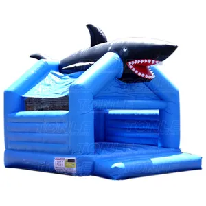 巨型3d攻击黑色充气鲨鱼充气城堡，海底主题跳跃城堡待售