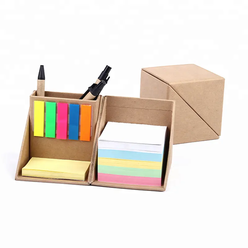 Bán Buôn Đa Chức Năng Tái Chế Giấy Khối Memo Pad, Tùy Chỉnh Cube Sticky Notes Pad Với Pen Holder