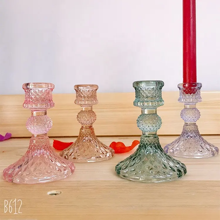 glass taper candle holder colored glass candle stand